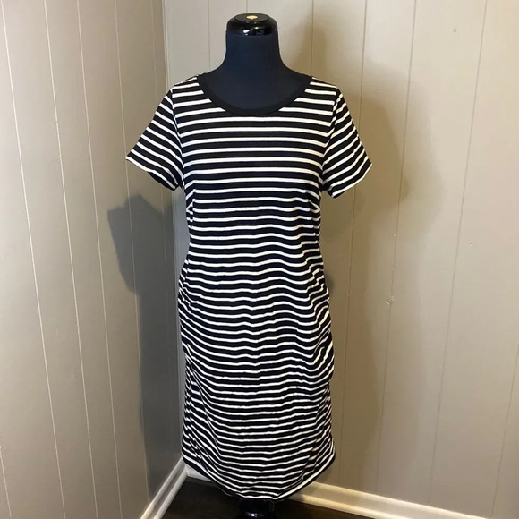 Old Navy Maternity Small Midi Dress Short Sleeve Crewneck Stripes - Picture 1 of 7